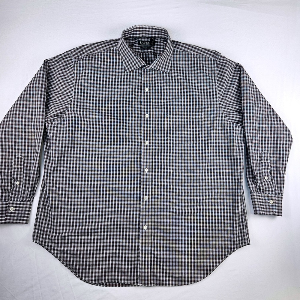 Lauren Ralph Lauren Mens Classic Fit Stretch Non Iron Plaid Dress Shirt
